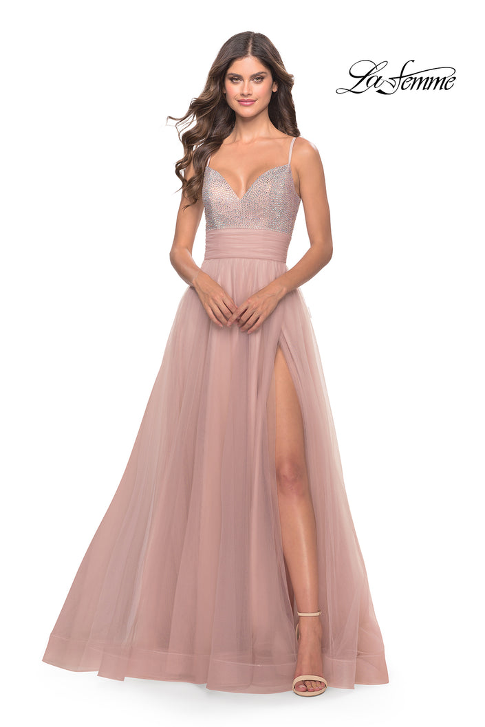 Picture of: Tulle Gown with Full Skirt and Rhinestone Bodice in Dusty Mauve, Style: 31238, Detail Picture 1