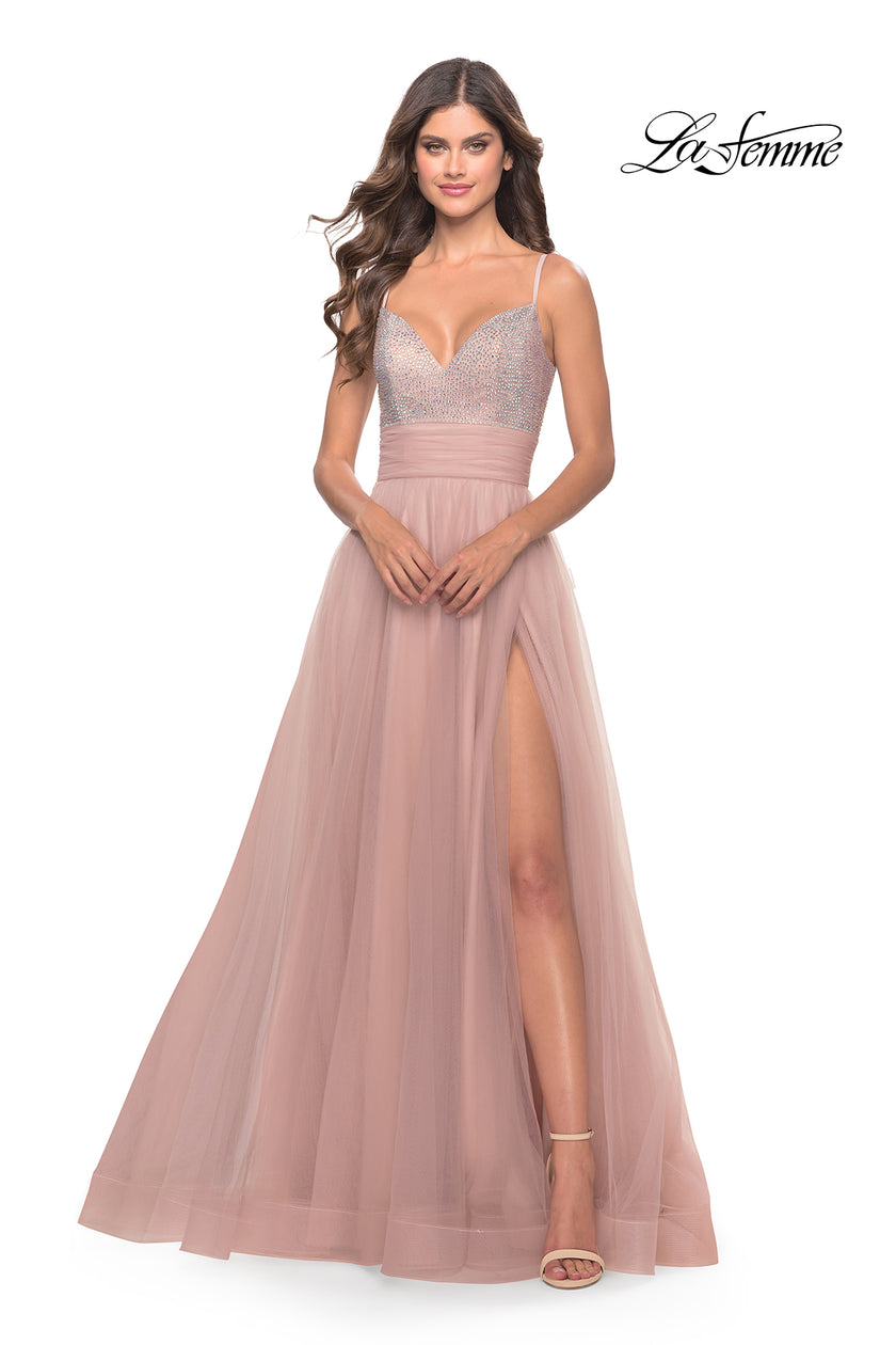Picture of: Tulle Gown with Full Skirt and Rhinestone Bodice in Dusty Mauve, Style: 31238, Detail Picture 1