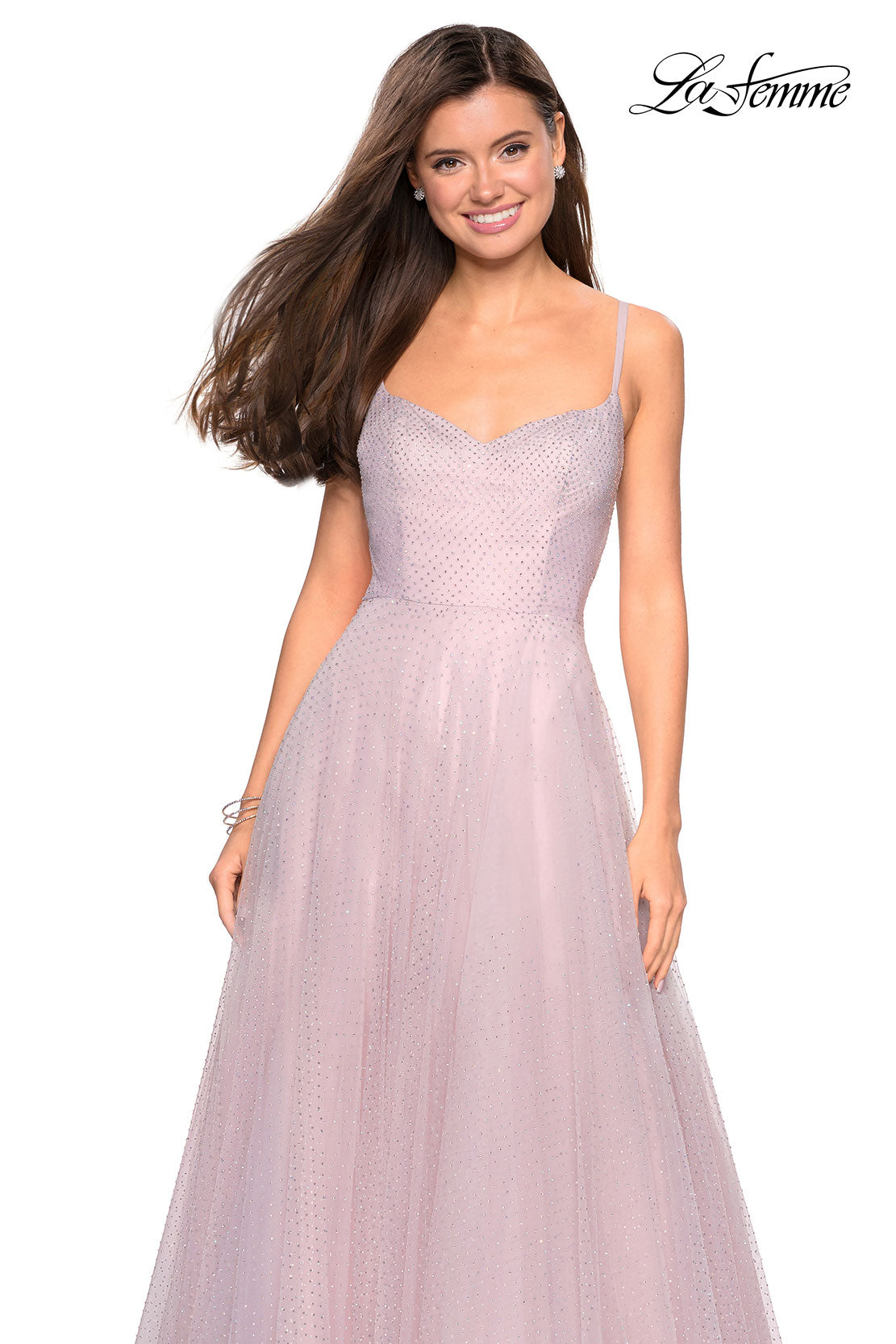 Picture of: Rhinestone A-Line Tulle Prom Dress in Dusty Mauve, Style: 27608, Detail Picture 2