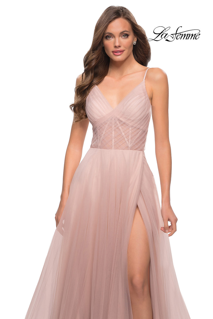 Picture of: A Line Tulle Prom Dress with Sheer Bodice in Dusty Mauve, Style 29076, Detail Picture 2