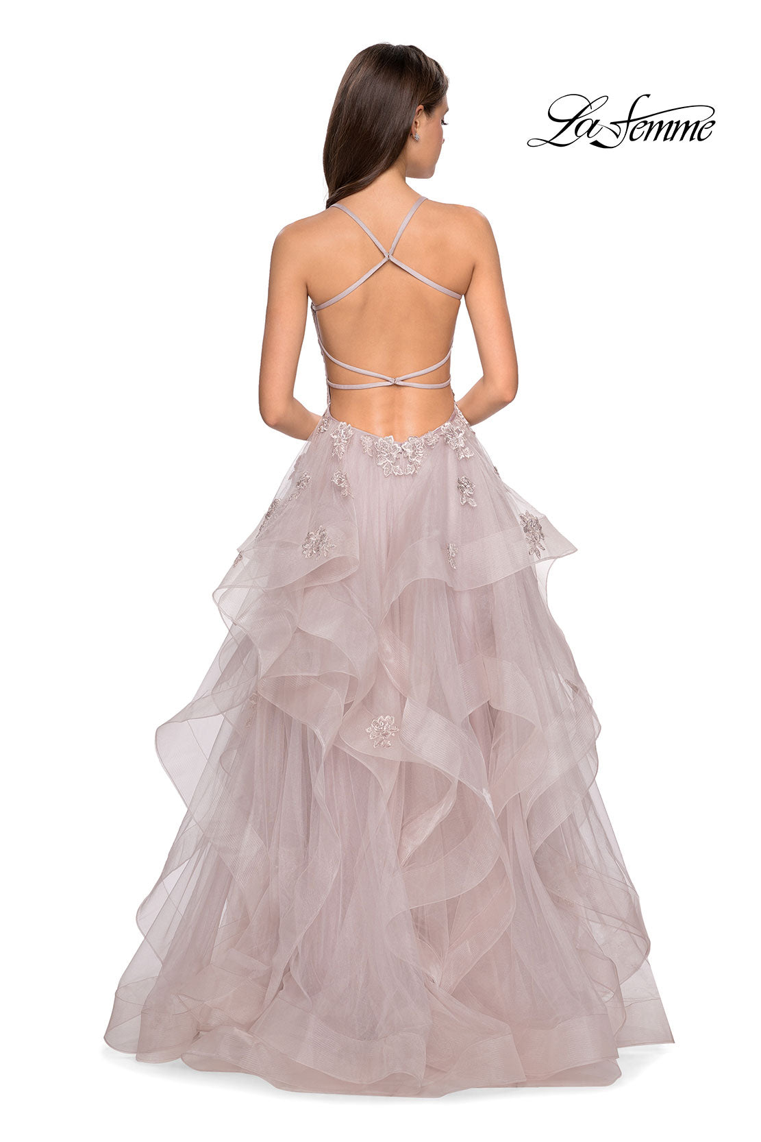 Picture of: Floor Length Tulle Dress with Floral Embellishments in Dusty Mauve, Style: 27579, Detail Picture 3