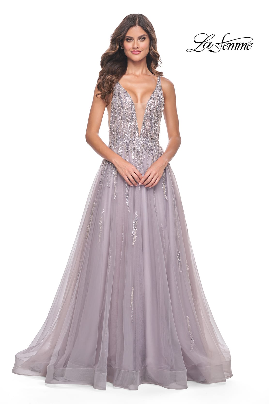 Picture of: A-Line Rhinestone and Beaded Embellished Prom Dress in Dusty Mauve, Style: 31995, Detail Picture 3