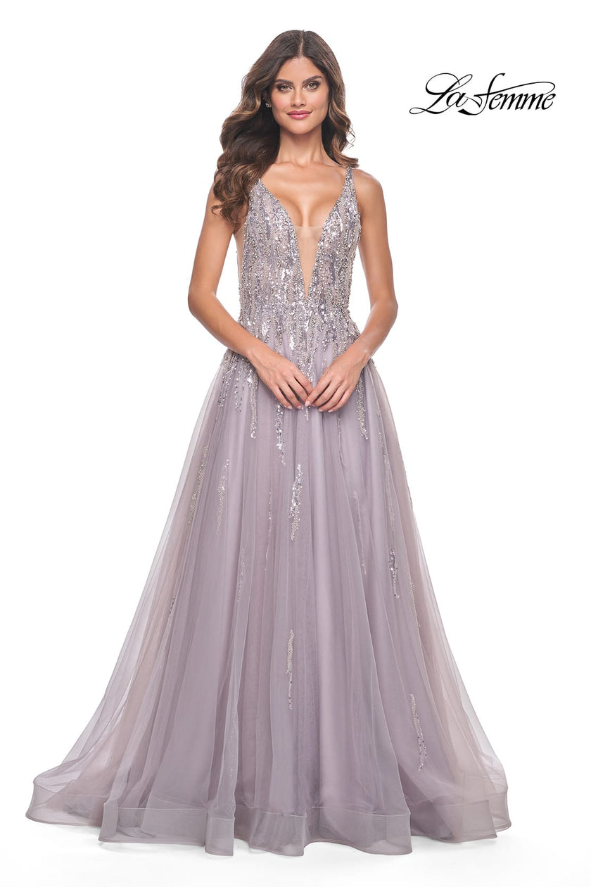 Picture of: A-Line Rhinestone and Beaded Embellished Prom Dress in Dusty Mauve, Style: 31995, Detail Picture 3