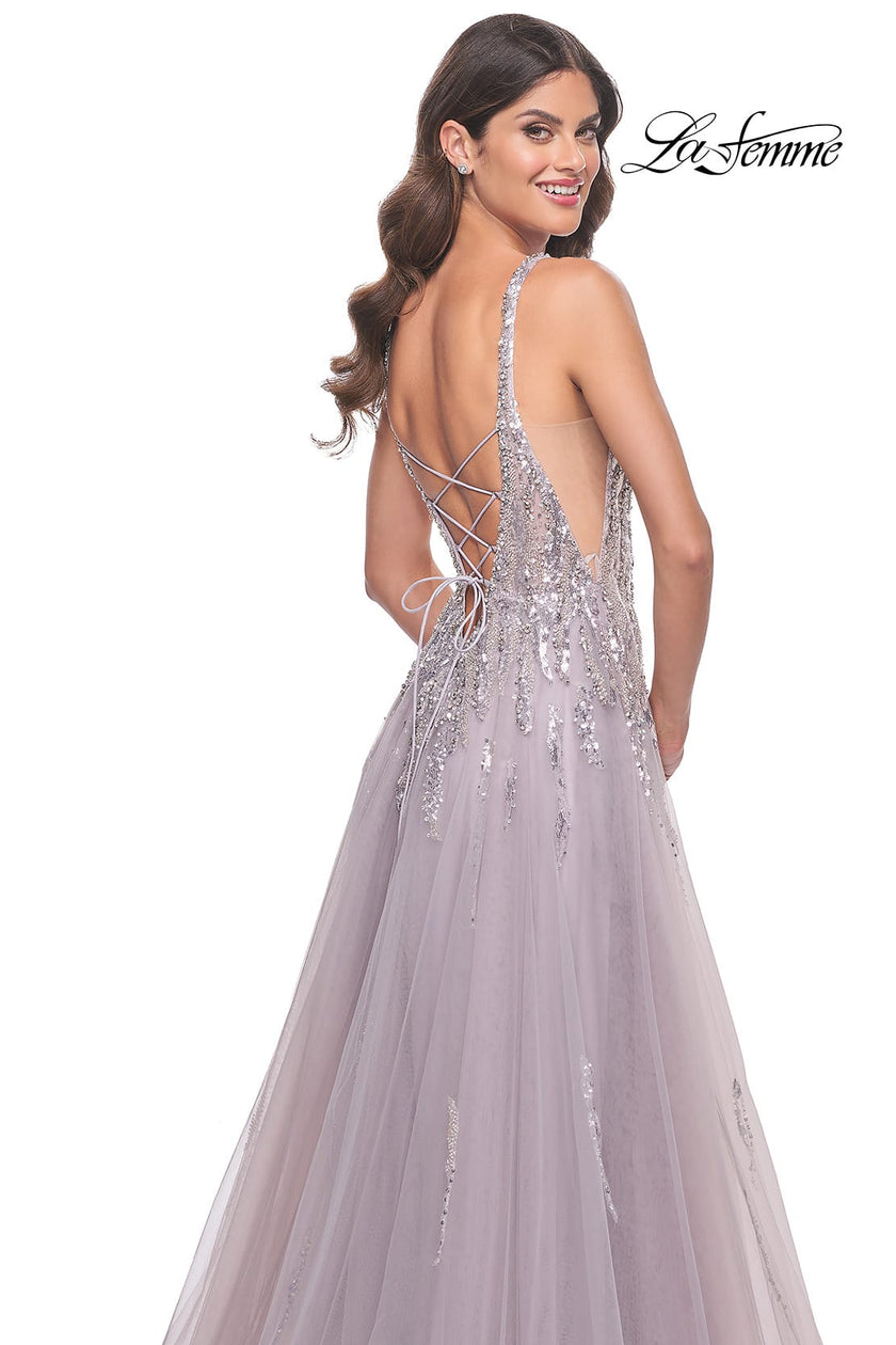Picture of: A-Line Rhinestone and Beaded Embellished Prom Dress in Dusty Mauve, Style: 31995, Detail Picture 5