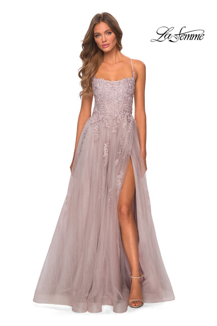 Picture of: A-line Tulle Gown with Floral Embroidery and Pockets in Dusty Mauve, Style: 28470, Detail Picture 6