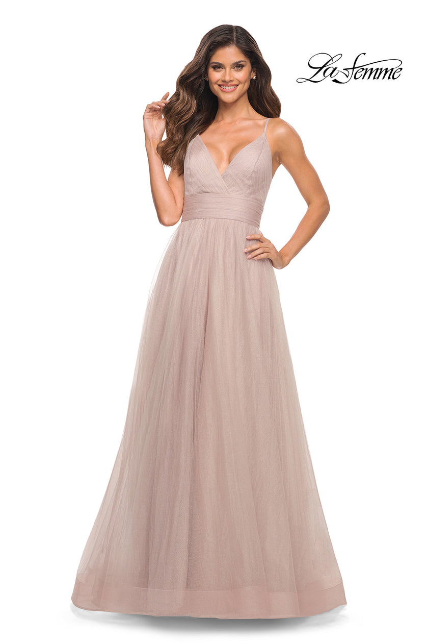 Picture of: A-line Tulle Gown with V Neckline and Pockets in Dusty Mauve, Detail Picture 6