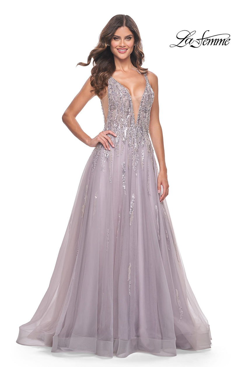 Picture of: A-Line Rhinestone and Beaded Embellished Prom Dress in Dusty Mauve, Style: 31995, Detail Picture 6