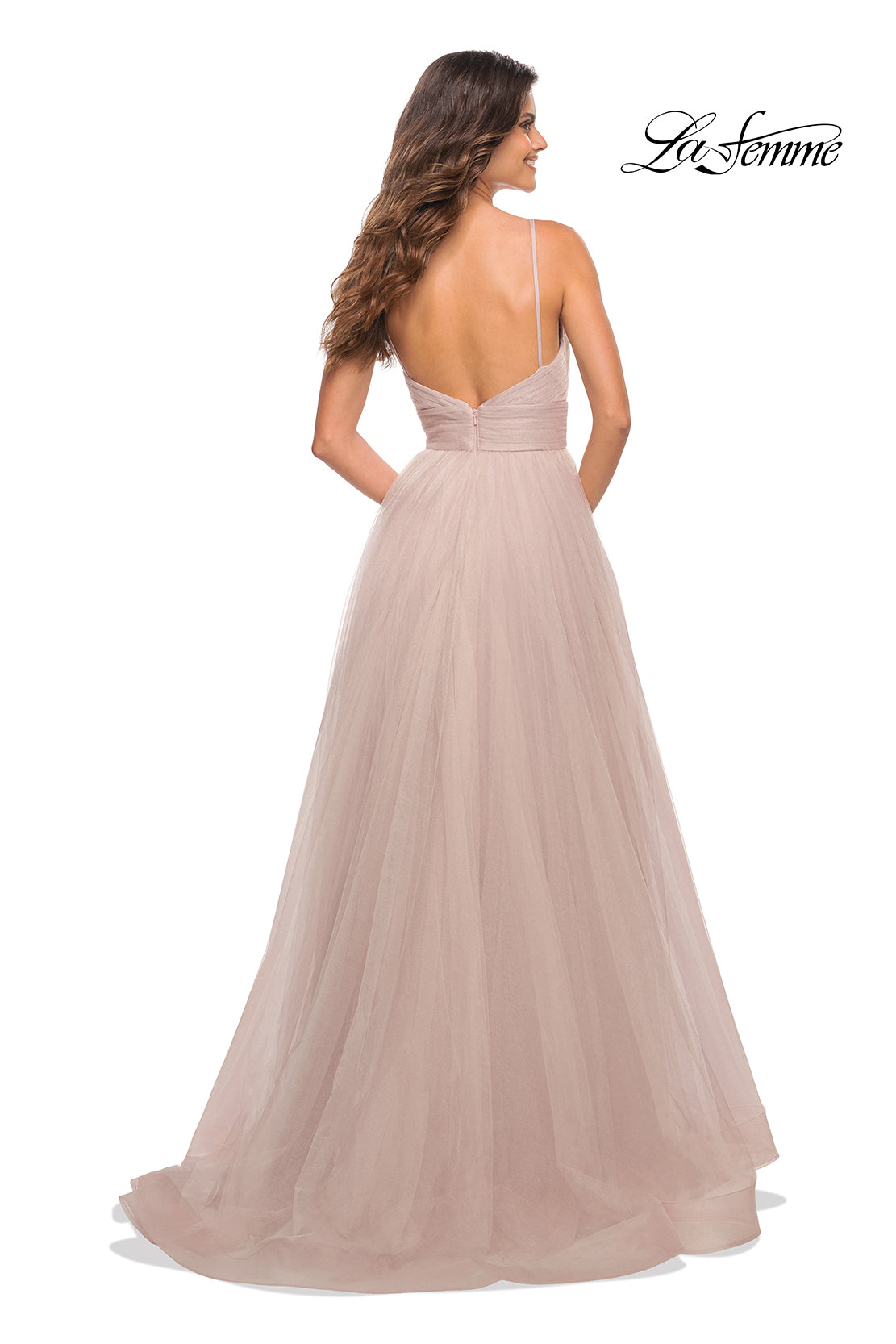 Picture of: A-line Tulle Gown with V Neckline and Pockets in Dusty Mauve, Detail Picture 7