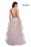 Picture of: Cascading Tulle Prom Dress with Rhinestone Bodice in Dusty Pink, Style: 27649, Back Picture