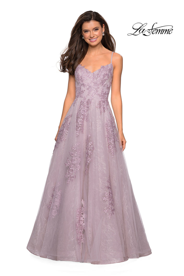 Picture of: Classic Lace A Line Dress with V Neckline and Pockets in Dusty Pink, Style: 27492, Detail Picture 1