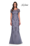 Picture of: Lace and Net Fitted Long Mother of the Bride Dress in Dusty Purple, Style: 29792, Main Picture