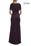 Picture of: Jersey Gown with Draped Bodice and Short Sleeves in Eggplant, Style: 33157, Detail Picture 8
