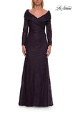 Picture of: Lace Long Sleeve V-Neck Evening Gown in Eggplant, Style: 33333, Detail Picture 8