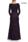 Picture of: Lace Long Sleeve V-Neck Evening Gown in Eggplant, Style: 33333, Detail Picture 9