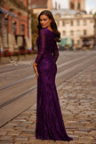 Picture of: Chic Stretch Lace Evening Dress with Ruching and V Neckline in Eggplant, Style: 32491, Back Picture