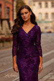 Picture of: Chic Stretch Lace Evening Dress with Ruching and V Neckline in Eggplant, Style: 32491, Detail Picture 1