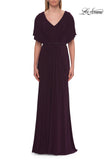 Picture of: Flutter Sleeve Jersey Gown with Beaded Waist in Eggplant, Style: 33158, Detail Picture 1