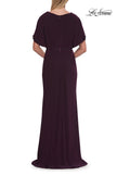 Picture of: Flutter Sleeve Jersey Gown with Beaded Waist in Eggplant, Style: 33158, Detail Picture 2