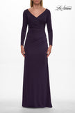 Picture of: Simple Jersey Evening Dress with Long Sleeves and Ruching in Eggplant, Style: 29184, Detail Picture 3