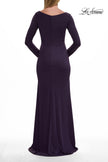 Picture of: Simple Jersey Evening Dress with Long Sleeves and Ruching in Eggplant, Style: 29184, Detail Picture 4