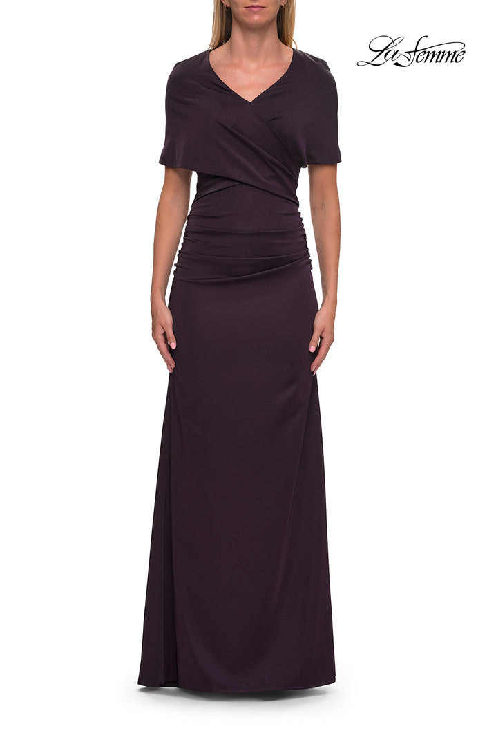 Picture of: Jersey Gown with Draped Bodice and Short Sleeves in Eggplant, Style: 33157, Detail Picture 7