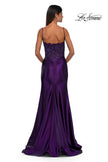 Picture of: Ruched Satin Evening Dress with Sheer Lace Top and Scallop Neckline in Eggplant , Style: 32689, Detail Picture 6