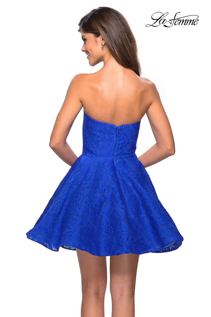 Picture of: Short Lace Strapless Party Dress with Rhinestones in Electric Blue, Style: 27334, Back Picture