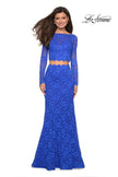 Picture of: Stretch Lace Long Sleeve Two Piece Prom Dress in Electric Blue, Style: 27601, Detail Picture 12