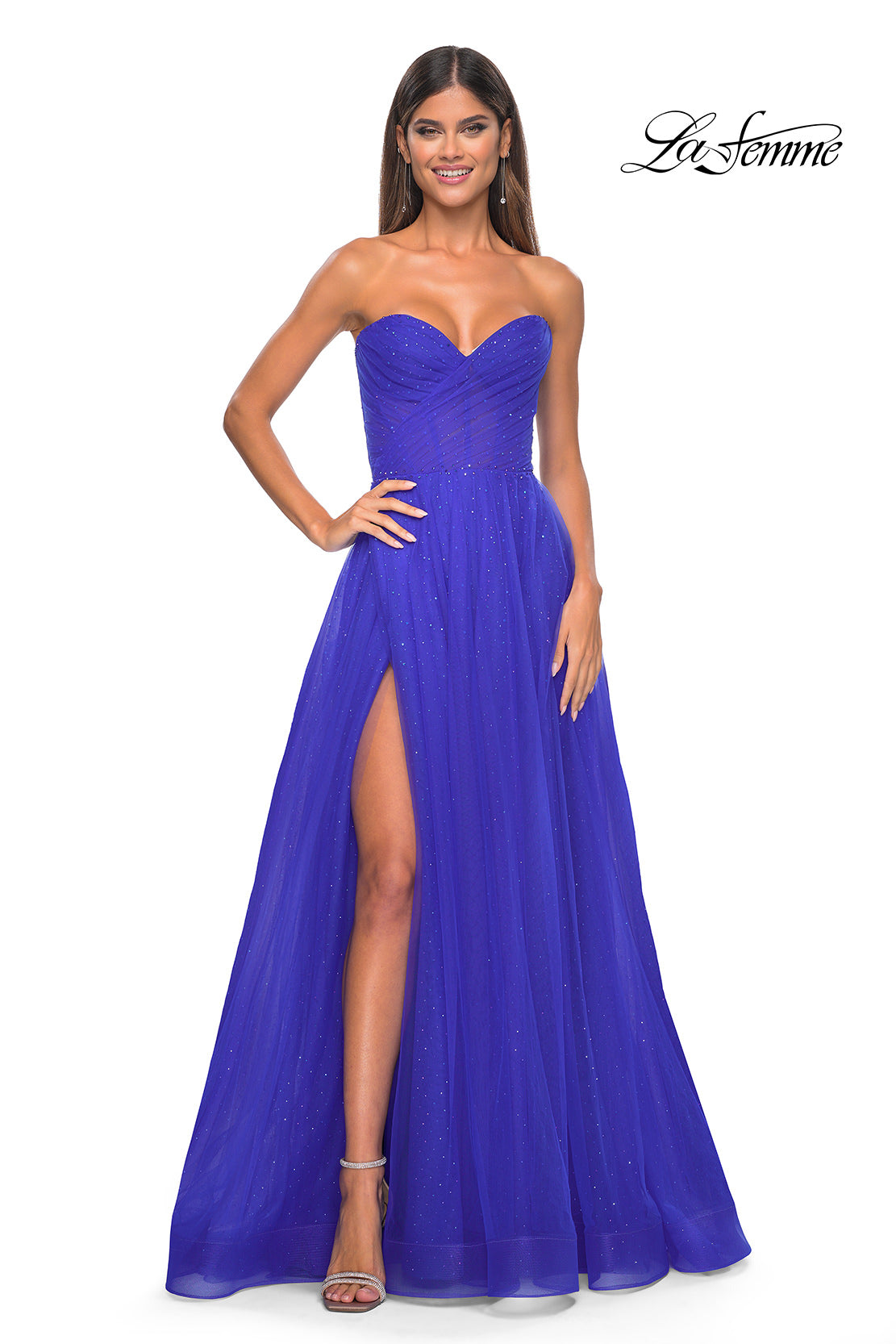 Picture of: Sweetheart Tulle and Rhinestone Prom Dress with Illusion Detail in Electric Blue, Style: 31997, Detail Picture 1