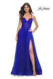 Picture of: A-Line Prom Dress with Sequin Lining and Illusion Top in Electric Blue, Style: 31986, Detail Picture 3