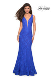 Picture of: Stretch Lace Prom Dress with Plunging Neckline in Electric Blue, Style: 27464, Detail Picture 6