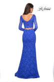 Picture of: Stretch Lace Long Sleeve Two Piece Prom Dress in Electric Blue, Style: 27601, Detail Picture 6