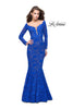Picture of: Long Sleeve Lace Mermaid Prom Dress with Metallic Beads in Electric Blue, Style: 25607, Main Picture