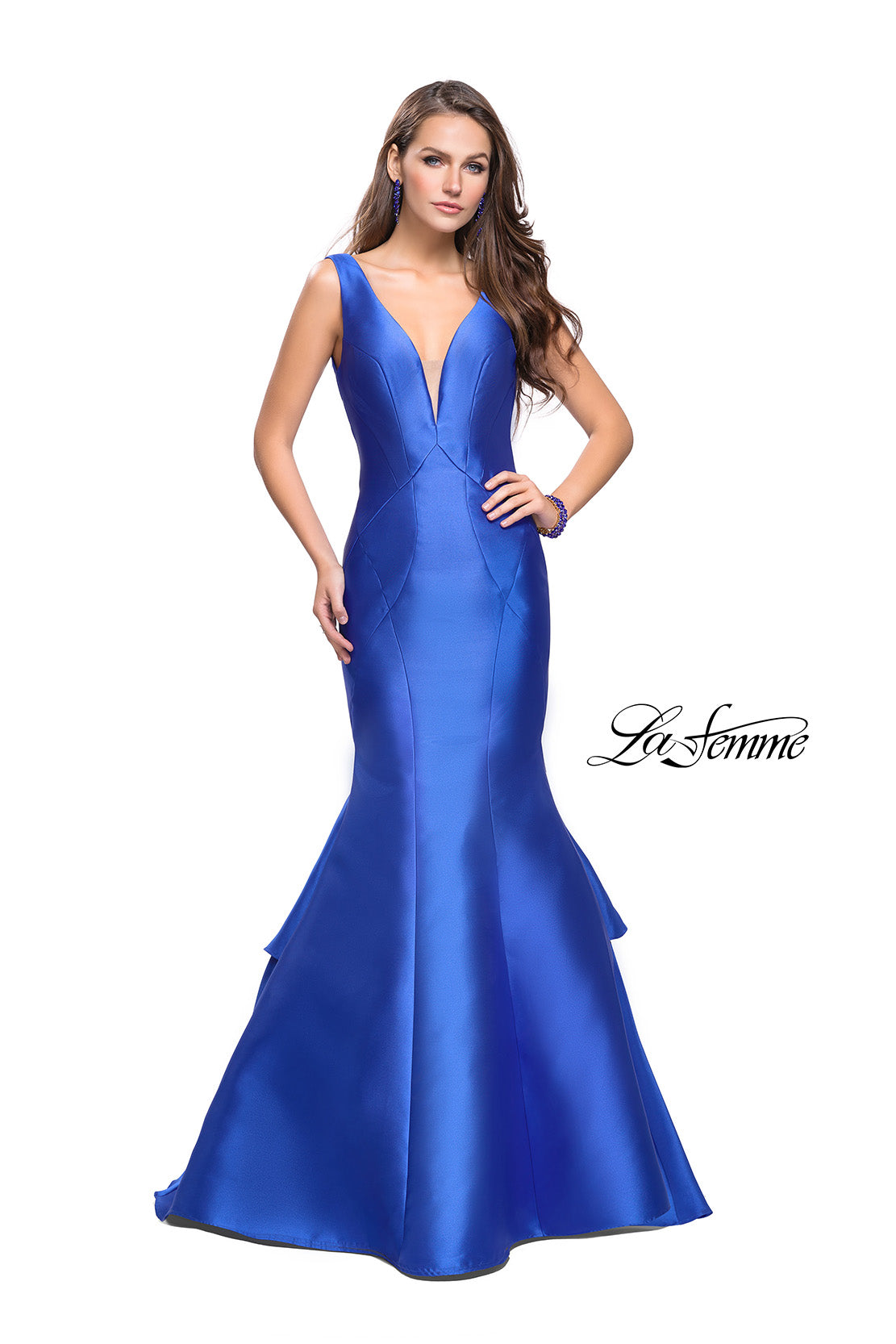 Picture of: Low Scoop Mermaid Prom Dress with Tiered Detail in Electric Blue, Style: 26046, Main Picture