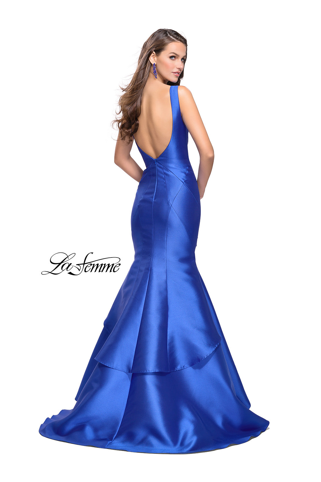 Picture of: Low Scoop Mermaid Prom Dress with Tiered Detail in Electric Blue, Style: 26046, Back Picture