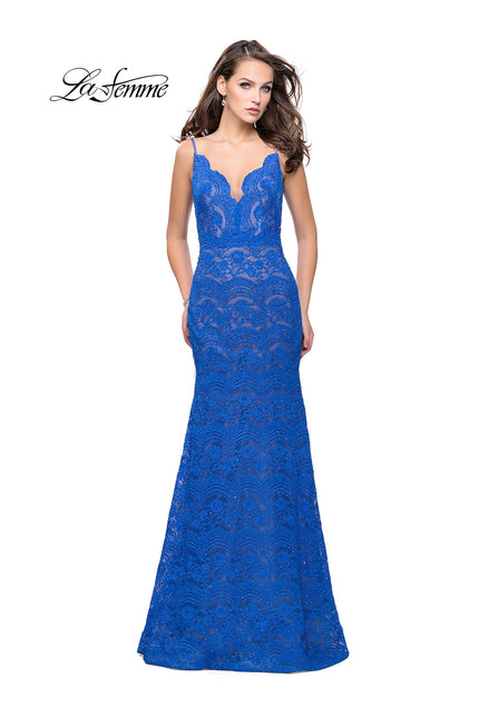 Picture of: Beaded Lace Prom Dress with Mermaid Skirt in Electric Blue, Style: 26106, Detail Picture 1