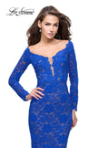 Picture of: Long Sleeve Lace Mermaid Prom Dress with Metallic Beads in Electric Blue, Style: 25607, Detail Picture 3