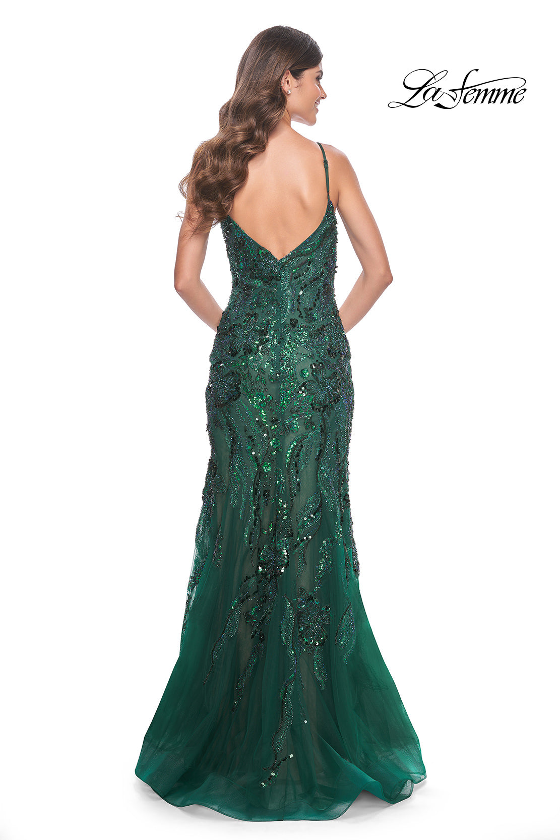 Picture of: Mermaid Sequin and Beaded Embellished Prom Dress in Emerald, Style: 32049, Detail Picture 10