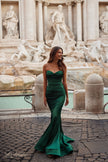 Picture of: Stretch Satin Gown with Draped Sweetheart Neckline in Emerald, Style: 31915, Detail Picture 1