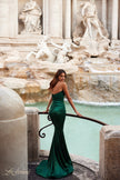 Picture of: Stretch Satin Gown with Draped Sweetheart Neckline in Emerald, Style: 31915, Detail Picture 3