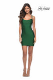 Picture of: Short Fitted Jersey Dress with Lace Up Strappy Back in Emerald, Detail Picture 5