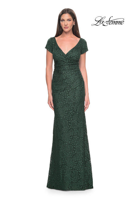Picture of: Stretch Lace Evening Dress with Short Sleeves in Emerald, Style: 30797, Main Picture