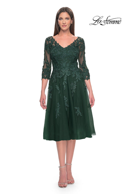 Picture of: Tulle and Lace Knee Length Evening Dress in Emerald, Style: 30964, Main Picture