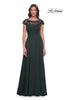 Picture of: A-Line Satin Dress with Stunning Beaded Neckline and Short Sleeves in Emerald, Style: 31195, Main Picture
