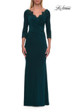 Picture of: V-Neck Lace Trim Gown with Three-Quarter Sleeves in Emerald, Style: 33658, Main Picture