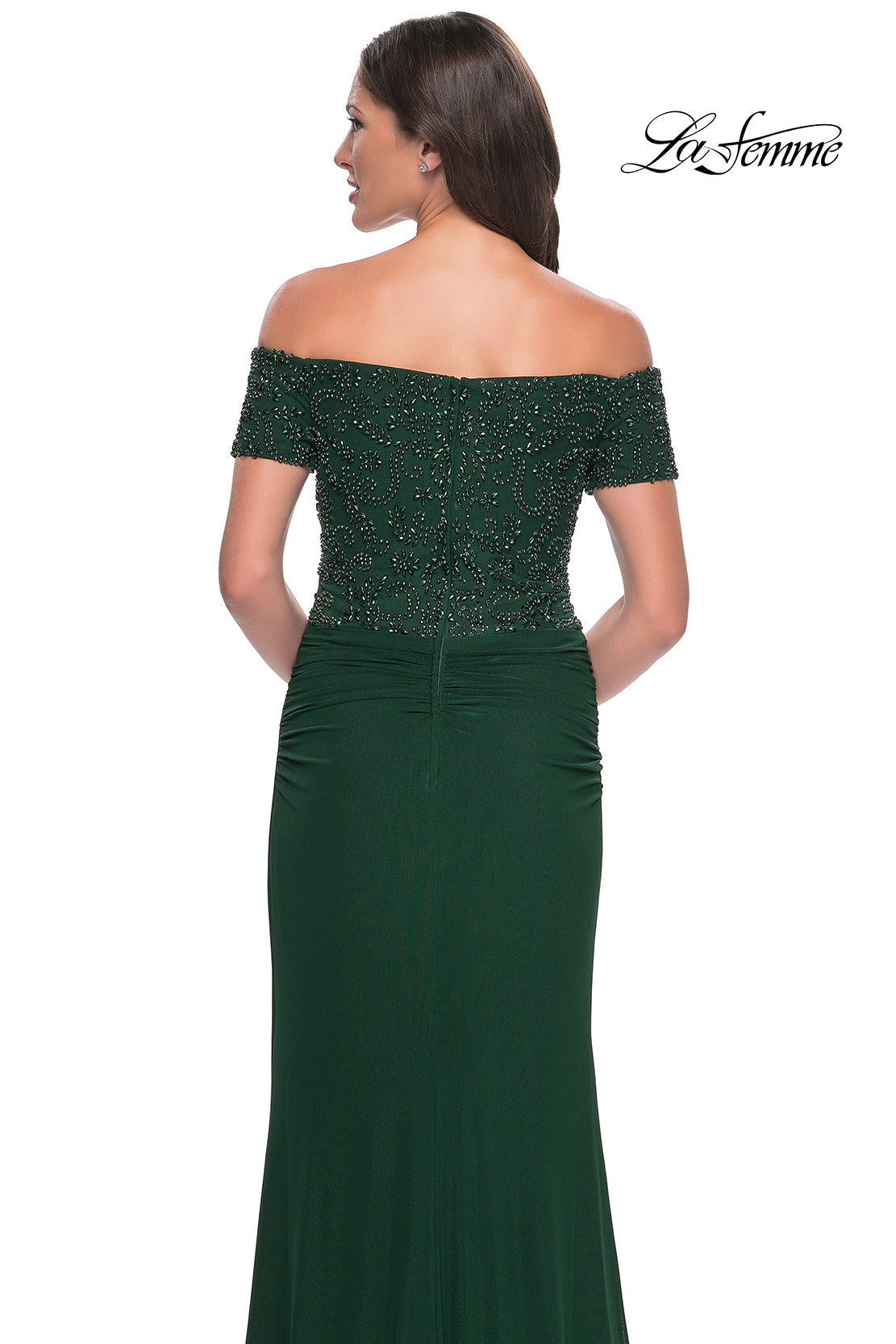 Picture of: Net Jersey Long Gown with Exquisite Beaded Design in Gunmetal, Style: 30057, Detail Picture 8