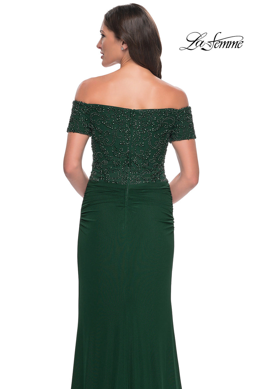 Picture of: Net Jersey Long Gown with Exquisite Beaded Design in Gunmetal, Style: 30057, Detail Picture 8
