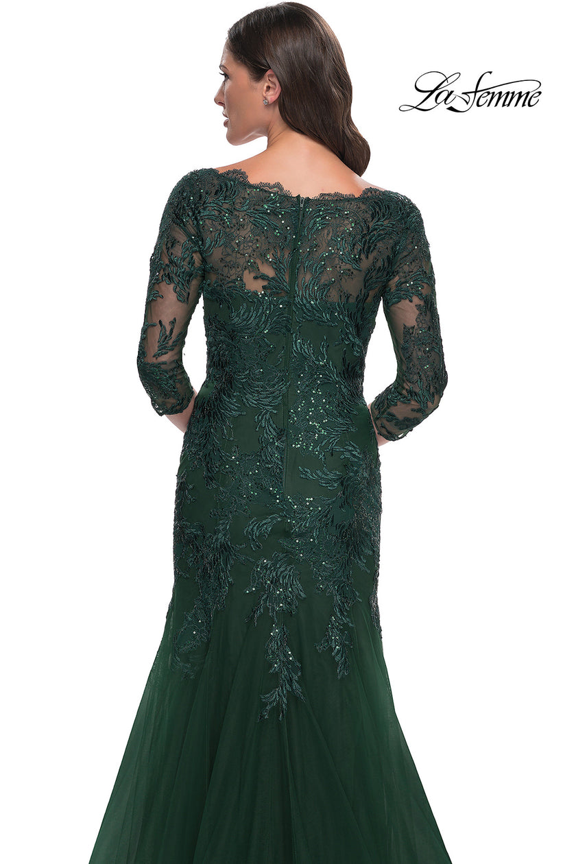 Picture of: Mermaid Tulle and Lace Dress with Scallop Detailed Neckline in Emerald, Style: 30823, Detail Picture 8