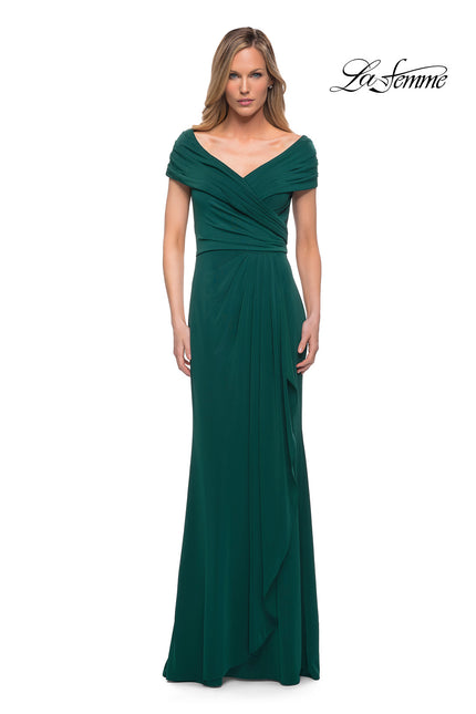 Picture of: Ruched Jersey Long Gown with V Neckline, Style: 26519, Detail Picture 11