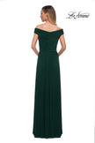 Picture of: Off the Shoulder Net Jersey Long Dress with Ruching in Emerald, Back Picture